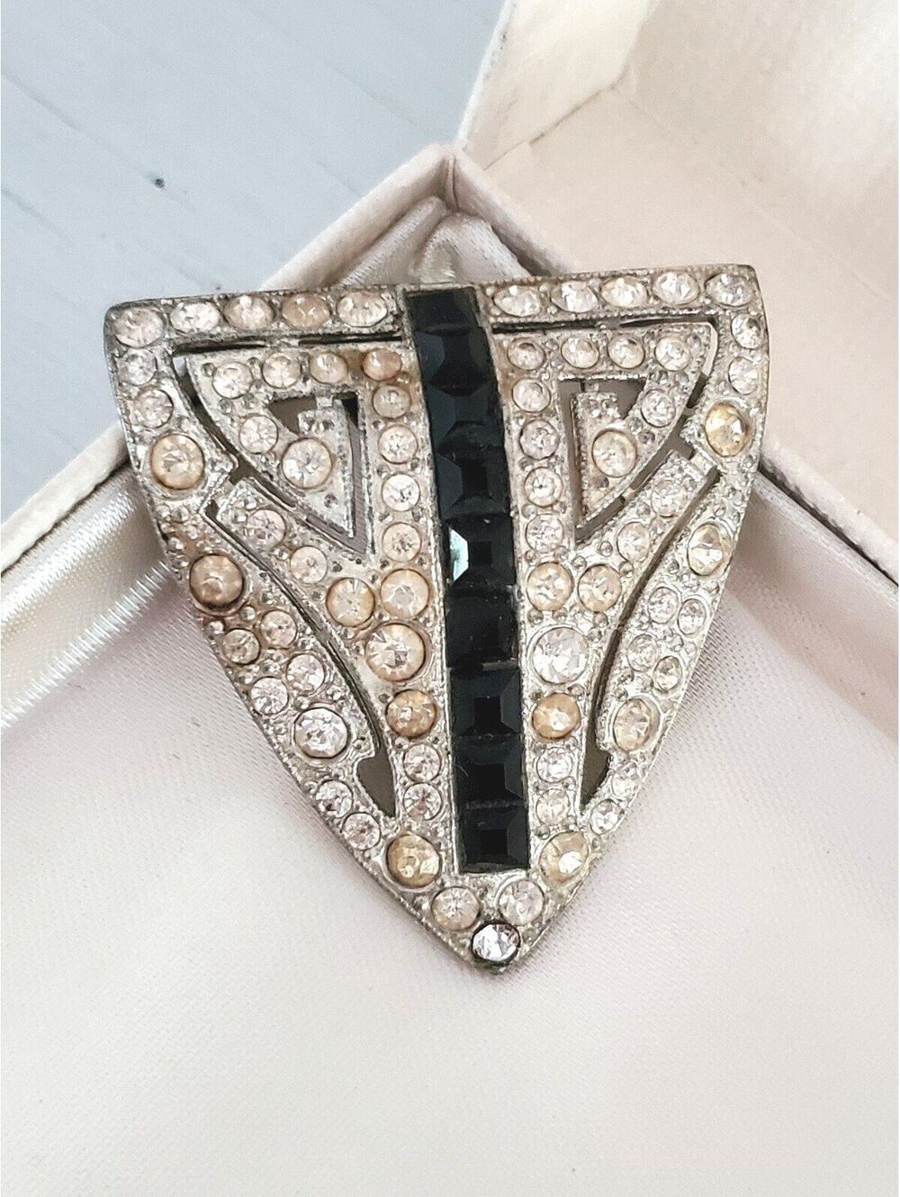 Vintage 1930s Art Deco Rhinestone Shield Dress Clip
